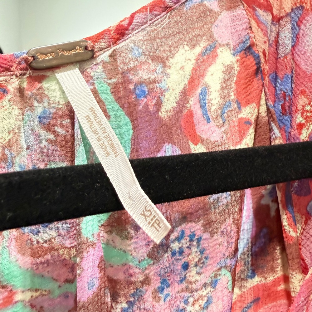 Free People woodington Floral Sheer Ruffle Mini Dress Pink sheer Womens XS - Picture 5 of 10